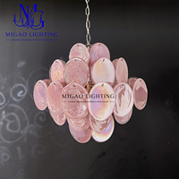 Lustre en verre artistique de Murano de style médiéval français, suspension carrée à texture nuage rose superposée pour plafond haut, villa, hôtel, décoration intérieure