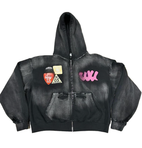 High Quality Embroider Acid Wash Zip up Hoodies Custom Logo Heavy Weight Cotton Men's Streetwear Oversized Zipper Vintage Hoodie