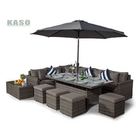 Ensemble table et chaises avec parasol, mobilier d'extérieur, canapé de bistrot moderne, ensemble de jardin modulaire en rotin avec parasol
