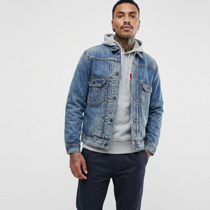 Unisex Custom Winter Denim <b>Jacket</b> <b>Long</b> Sleeves <b>Men's</b> Waxed Blue Embroidery Letterman Fleece Hood Light Fabric Bomber Casual - Product Image 1
