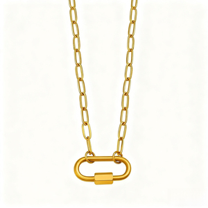<span class=keywords><strong>Collana</strong></span> <span class=keywords><strong>Lunga</strong></span> di Moda con Catena a Graffetta in Stile Moschettone a Scatto, Gioielli in Acciaio Inossidabile Placcato <span class=keywords><strong>Oro</strong></span> 18k con Fibbia da Arrampicata - Product Image 3