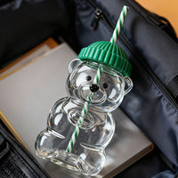 Cadeau de Noël créatif en forme d'ours, tasse avec paille pour jus et café et chapeau