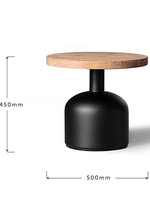 Table basse ronde en bois massif de style minimaliste moderne avec base en métal noir, élégante et sophistiquée, meuble de salon mobile