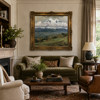 Pintura al Óleo de Paisaje Nevado, Arte de Pared con Marco Dorado Vintage de Valle Alpino para Decoración de Hotel, Villa, Estudio, Sala de Estar