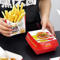 Boîtes à emporter pour poulet frit et hamburgers, biodégradables, en papier alimentaire, avec logo personnalisé en relief, doublées d'éponge, jetables, pour la restauration rapide