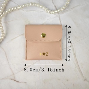 Custom logo Portable PU Leather Snap Button Jewelry Bag Earrings <b>Ring</b> Bracelet <b>Storage</b> Gifts Packaging Jewellery Pouch - Product Image 2