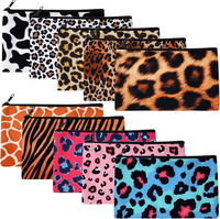 Tas Kosmetik Kanvas Ramah Lingkungan Motif Leopard Tekstur Hewan, Tahan Air, Resleting, Pegangan Lembut, Penyimpanan & Dompet Wanita
