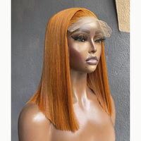 Cheveux bruts vietnamiens os double dessiné droite courte bob perruque gris gingembre cheveux humains naturels 13x4 dentelle avant perruques en gros
