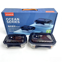 Ensemble de boîtes à lunch en verre borosilicate, hermétiques, type bento, rectangulaires, pour la préparation des repas, sans BPA, vente en gros, OEM, logo personnalisé