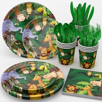 Assiettes et serviettes sur le thème de la jungle : Articles de fête pour les fêtes d'enfants sur le thème de la forêt