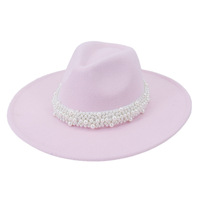 Vente en gros Perles Décoration Plat Large Bord Fedora Chapeau Femmes Mode Dames Fedora Chapeaux pour Femmes