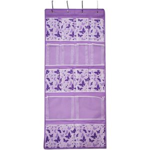 Organisateur de rangement suspendu au-dessus de la porte, 16 poches, motif papillon violet, tissu en nylon pour l'organisation des placards et des armoires - Product Image 1