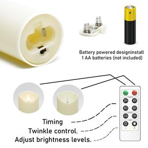 Lot de 9 bougies LED sans flamme scintillantes à piles, bougies pilier en cire, lumière LED, décoration de mariage et de fêtes avec télécommande - Product Image 2