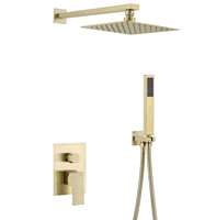 Robinetterie de douche murale moderne en acier inoxydable plaqué or à poignée unique avec LED et fonction pause, la plus vendue