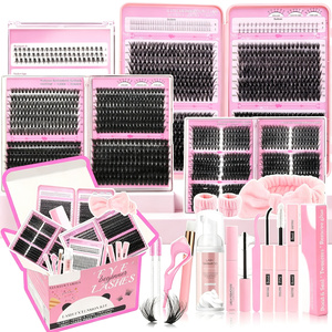 Wholesale Individual Fluffy Spike Cluster Eyelash Kit Custom Logo Mixed Curl Private Label Cluster <b>Lashes</b> 80D-200D With Bottom - Product Image 1