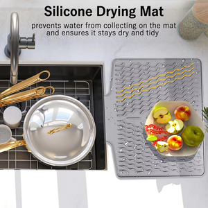Tapis de séchage de vaisselle rectangulaire en silicone antidérapant et écologique, résistant à la chaleur, pour égouttement de la vaisselle et des robinets, pour comptoir de cuisine - Product Image 4