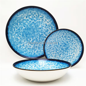 Ensemble <span class=keywords><strong>complet</strong></span> de <span class=keywords><strong>vaisselle</strong></span> en <span class=keywords><strong>porcelaine</strong></span> de 18 pièces pour la cuisine ensemble d'assiettes en céramique à motif de surface de mer bleue - Product Image 1