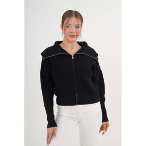 Cárdigan de Punto para Mujer, Color Negro, con Cuello con Cierre, Estilo Casual, Antipilling, Estilo Simple y Moderno - Product Image 4