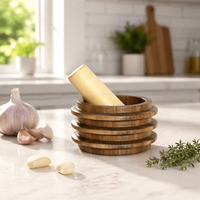Série d'anneaux de maison naturels Mortier en bois d'acacia et pilon en bois de bouleau pour herbes Ail Poivre Mortier Et Pilon Mortero Y Maja
