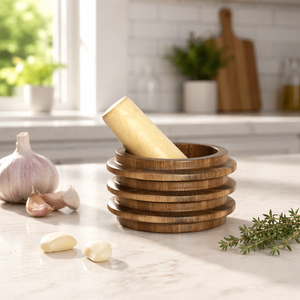 Serie di anelli naturali per la casa mortaio di legno di Acacia e pestello di legno di betulla Set per erbe pepe all'aglio <span class=keywords><strong>Mortier</strong></span> Et Pilon Mortero Y Maja - Product Image 2