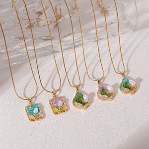 高品质新款油画珐琅不锈钢18k镀金吊坠时尚饰品项链女批发 - Product Image 1