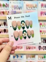 Lot de 10 faux ongles carrés 3D en acrylique, style français, faits à la main, pour manucure artistique