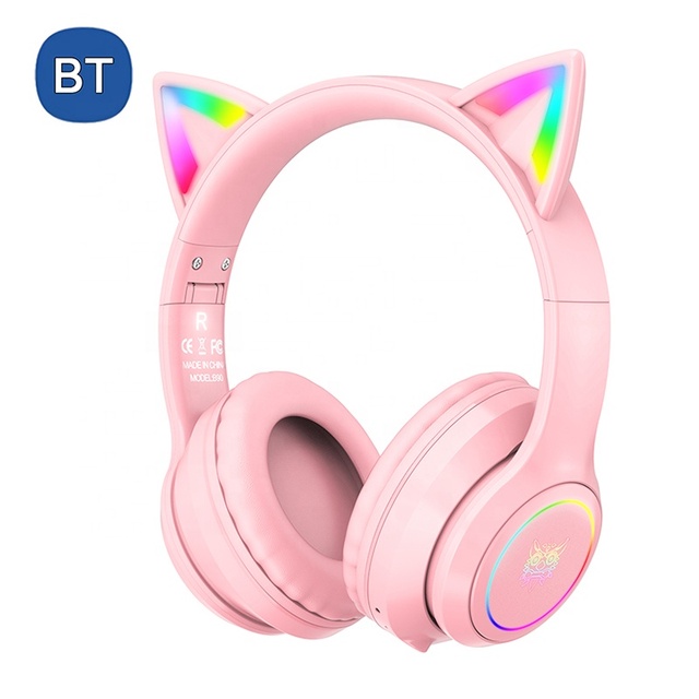 ONIKUMA B90 Pink Cat Ear Wireless Gaming Headset Noise Cancelling RGB BT Gaming Headphones
