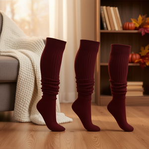 Chaussettes hautes amples pour femmes DB, 3 paires, taille unique, convient aux pointures 5 à 10, chaussettes d'hiver rouges en tricot avec fonction absorbante de la transpiration - Product Image 2