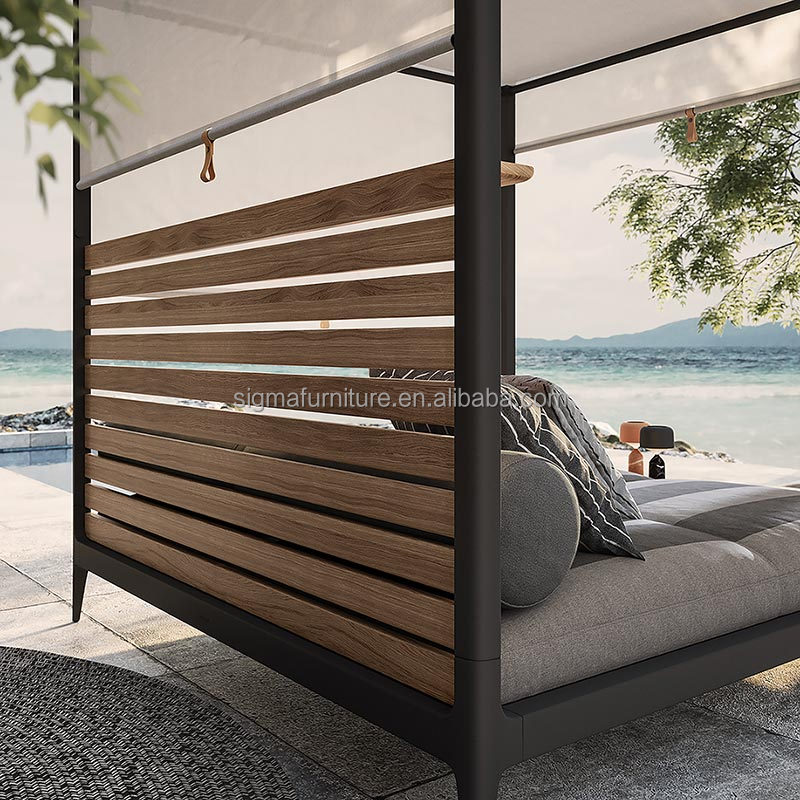 New Arrival Home Hotel Resort Furniture Outdoor Leisure Aluminum Frame All Weather Fabric Daybed Cabana