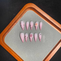 Ongles artificiels longs faits main, motif griffe de dragon, rose ombré, fleurs sculptées 3D et cristaux, style gothique romantique