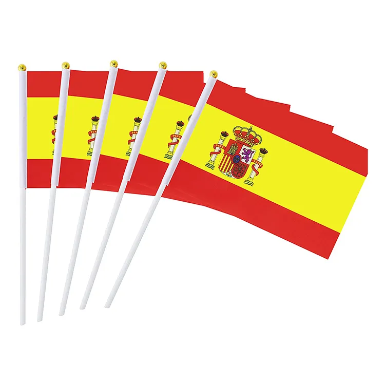 Party Festival Football Sport Events Mini Country Small Flag Spain Spanish Stick Hand Held Waving Flag