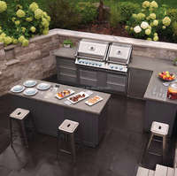 Armoires de cuisine extérieures modernes modulaires personnalisées en aluminium et PVC, écologiques, ignifuges, avec acier inoxydable 304 pour barbecue