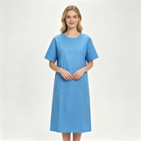 Robe d'examen médical unisexe personnalisée OEM réutilisable à manches courtes, col superposé, fermeture à nouer, liens à la taille, pour hôpital