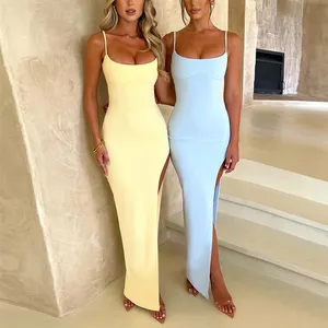 Groothandel Katoenen Bodycon Jurken Vrouwen Sexy Dame Lange Slip Casual Elegante Maxi Jurken