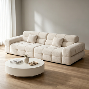 Sofá Moderno Minimalista de Tres Plazas con Respaldo Acolchado y Brazos Acolchados, Patas de Madera, Muebles Seccionales para Sala de Estar - Product Image 1