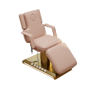 Cama de Masaje Eléctrica Comercial de Lujo con 3 Motores, Diseño Moderno, Tapizada en Rosa, de Metal y Aluminio Dorado, para Salón de Belleza y Spa, con LED - Product Image 1