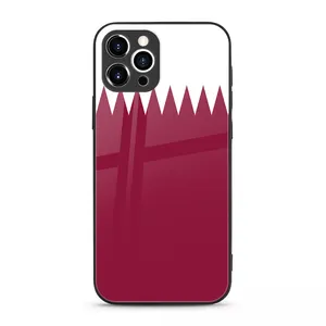 Hot Sale Qatar Nationale Vlaggen Ontwerp Telefoonhoes Gehard Glas Voor Iphone 14 Pro Max Op Maat Gemaakte Opp Tas Cartoon Gua