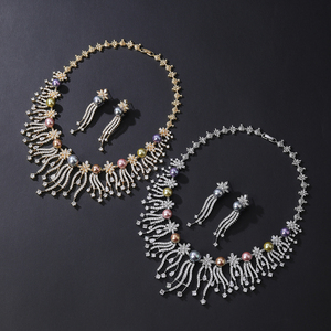 Bộ trang sức cô dâu sang trọng, lộng lẫy với ngọc trai và đá zirconia, phong cách lãng mạn, gồm vòng cổ và bông tai, quà tặng cho phụ nữ dự tiệc cưới - CN11558 - Product Image 3