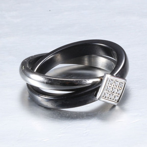 European Style Minimalist 7mm Quadrilateral Micro Pave Zircon Ceramic <b>Cross</b> <b>Ring</b> Black And <b>Silver</b> For Women - Product Image 4