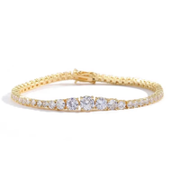 Bracelet de chaîne de tennis en zircon à une rangée de laiton plaqué or blanc et hip hop de taille dégradée, dernier style en Stock