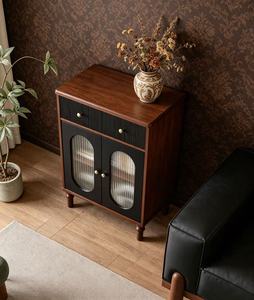 Midcentury Modern Solid Wood <b>Cabinet</b> With Oval Glass Doors 1 Drawer <b>Storage</b> Living <b>Room</b> Furniture Turned Legs - Product Image 2