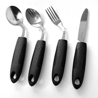Ensemble d'ustensiles de table adaptatifs anti-tremblement en acier inoxydable avec manches en plastique, 4 ou 5 pièces, pour personnes âgées, handicapées, restauration et domicile