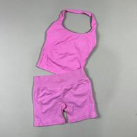 Promo Panas 2026 Set Yoga Solid Ruched Square Neck Tank Top Tiga Panel Seamless Legging Crop Pengangkat Bokong untuk Wanita