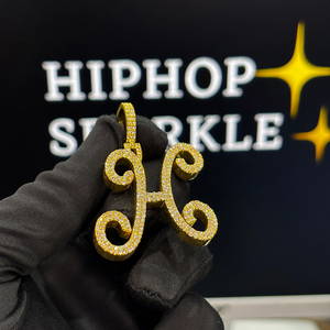 Pendentif lettre H de haute qualité, 1,5 x 1,65 pouces, simple couche, entièrement serti de diamants en moissanite, en argent 925, style hip-hop, personnalisé - Product Image 3
