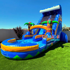 パーティーレンタルヤシの木大理石ブルーインフレータブル遊び場ウォータースライドトロピカル波商業用グレードウォータースライドプール付き - Product Image 1