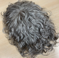 Top qualité vrais cheveux humains toupet bouclés naturels sel et poivre #1b80 remplacement de cheveux humains gris 8x10 toupet en dentelle complète pour les hommes