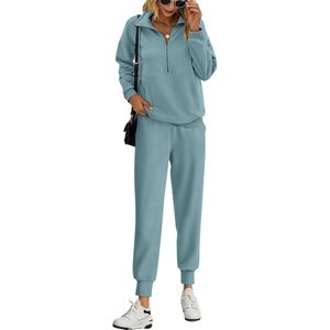 Conjunto de Sudadera y Pantalones de Chándal de 2 Piezas para Mujer, Manga Larga, Media Cremallera, Forro Polar, Casual, Transpirable, Ropa de Descanso para Primavera - Product Image 1