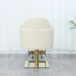 Chaise de coiffure de luxe en acier inoxydable doré, base carrée, moderne, réglable, pivotante, pour la vente - Product Image 6