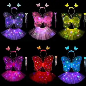 Butterfly Wings With Skirt Girls Butterfly Angel Wing Costume Set Stage Props Luminous Fairy Wings