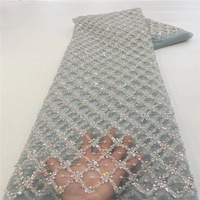 LS111 Tissu de broderie de perles de losange et de paillettes pour robe de soirée, tissu de gaze en maille et dentelle